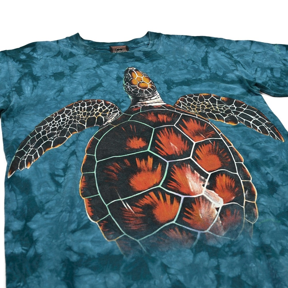 Vintage Habitat 90s Swimming Tortoise Tie Dye T-Shirt Medium Wild Animal 2-Sided